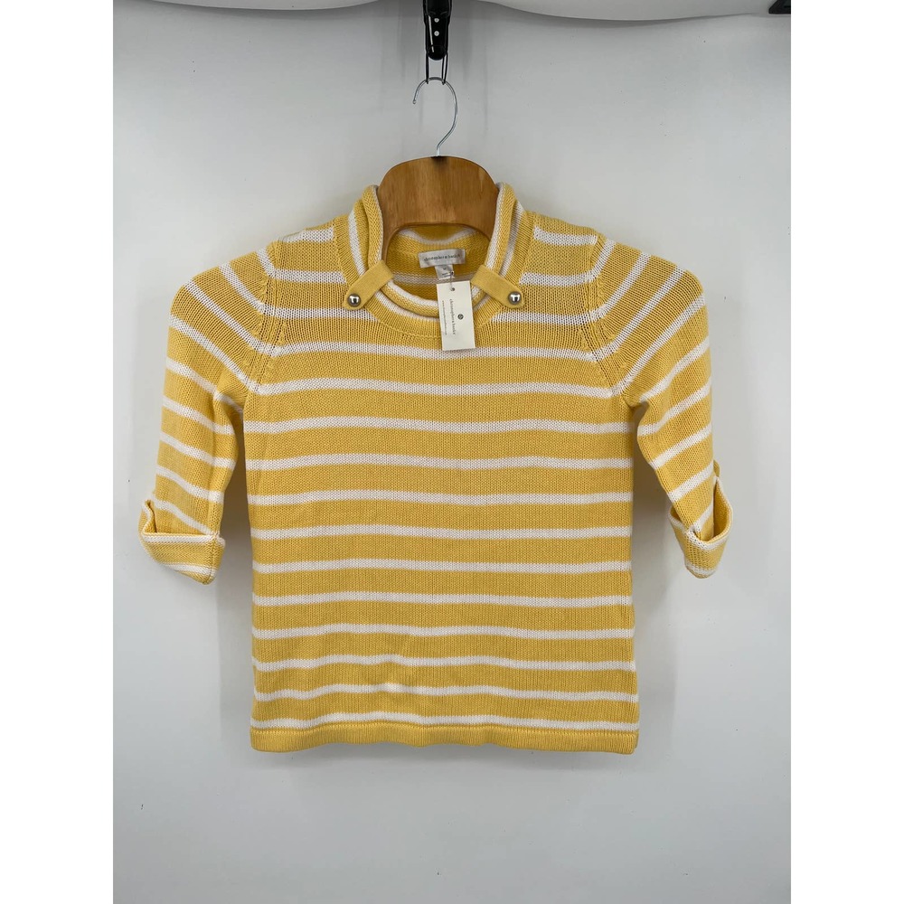 Christopher banks women's yellow and white stripe 3/4 sleeve sweater sz M